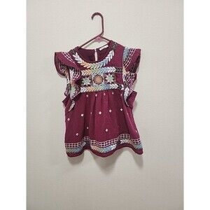 En Creme Embroidered Shortsleeve Art To Wear Purple Summer Top Sz S